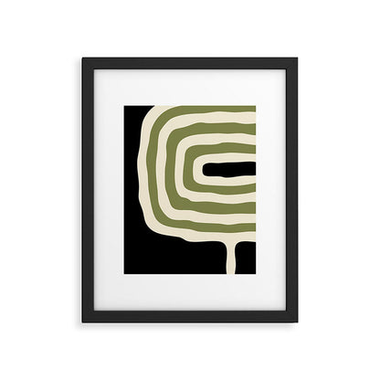 Abstract Geometric Rings 234 Black Olive Green and Beige Framed Art Print Gallery Image 6