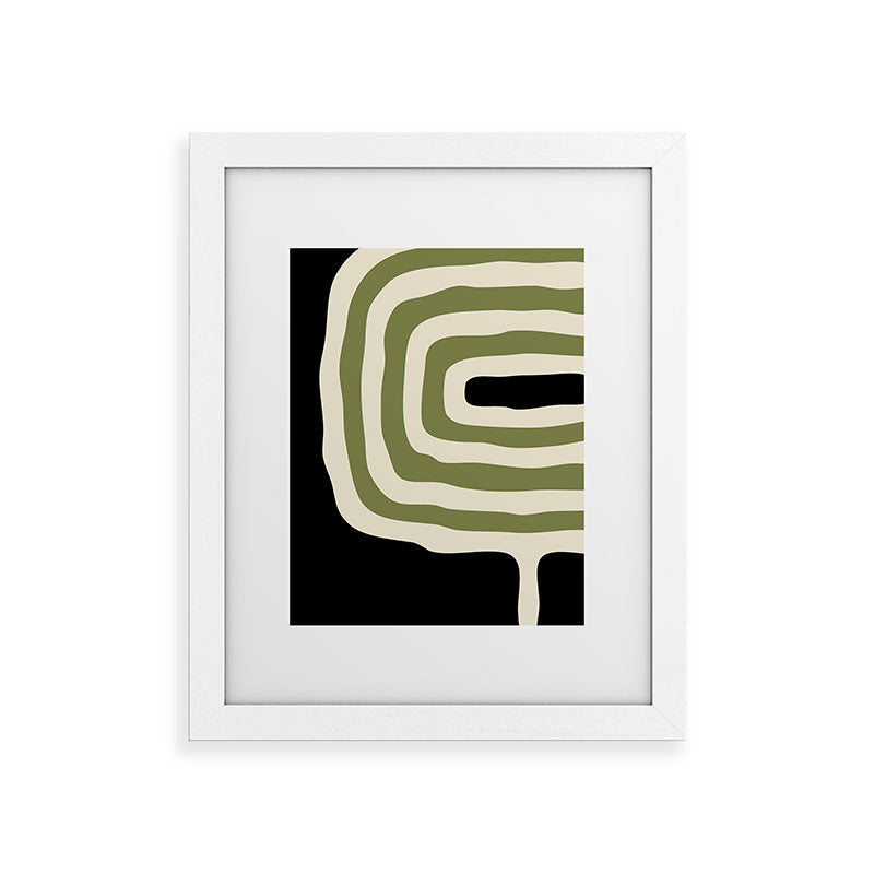 Abstract Geometric Rings 234 Black Olive Green and Beige Framed Art Print Gallery Image 70