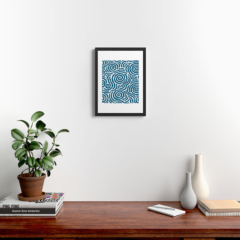 Ripple Effect Pattern Peacock Blue Framed Art Print Gallery Image 4