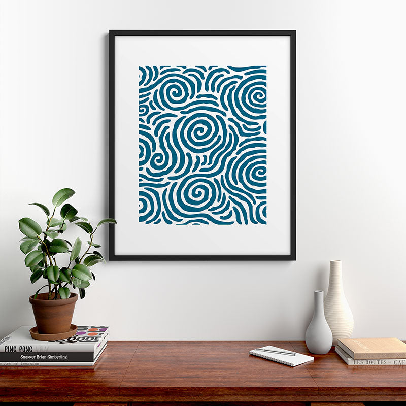 Ripple Effect Pattern Peacock Blue Framed Art Print Gallery Image 9