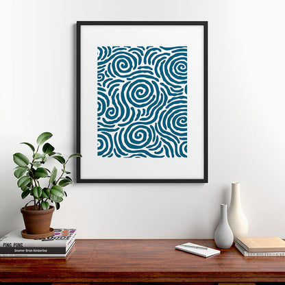 Ripple Effect Pattern Peacock Blue Framed Art Print Gallery Image 9