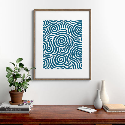 Ripple Effect Pattern Peacock Blue Framed Art Print Gallery Image 19