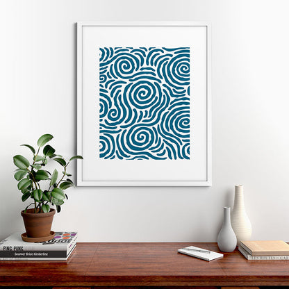 Ripple Effect Pattern Peacock Blue Framed Art Print Gallery Image 76