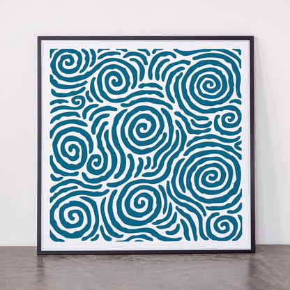 Ripple Effect Pattern Peacock Blue Framed Art Print Gallery Image 11