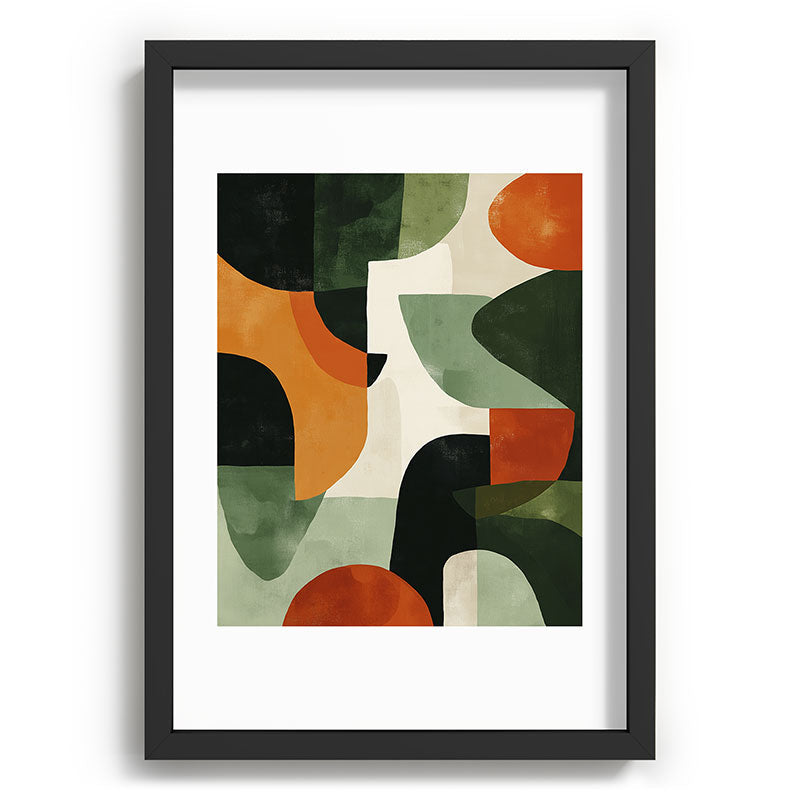 Earthy Mid-Century Abstract Composition in Olive, Rust, and Charcoal Tones Framed Art Print Gallery Image 59