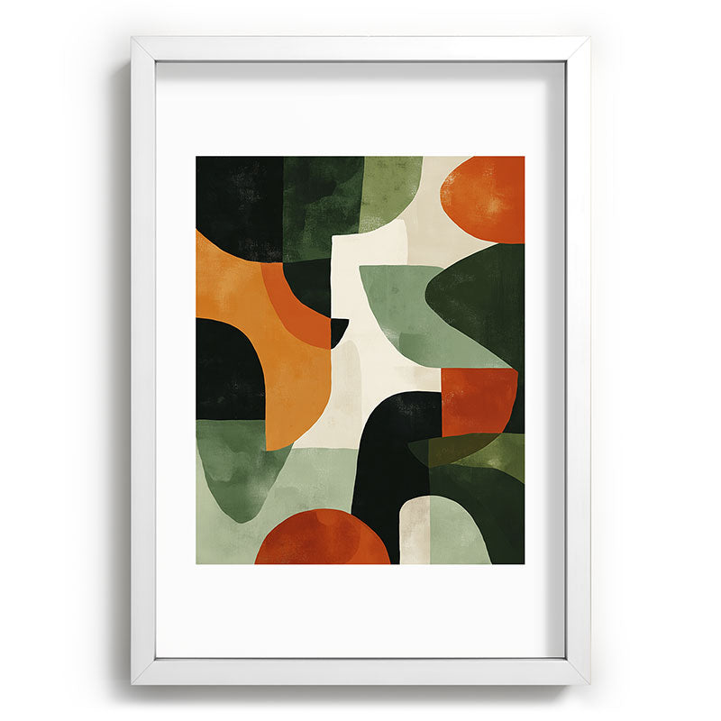 Earthy Mid-Century Abstract Composition in Olive, Rust, and Charcoal Tones Framed Art Print Gallery Image 77
