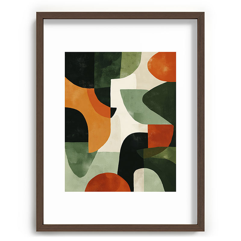 Earthy Mid-Century Abstract Composition in Olive, Rust, and Charcoal Tones Framed Art Print Gallery Image 66