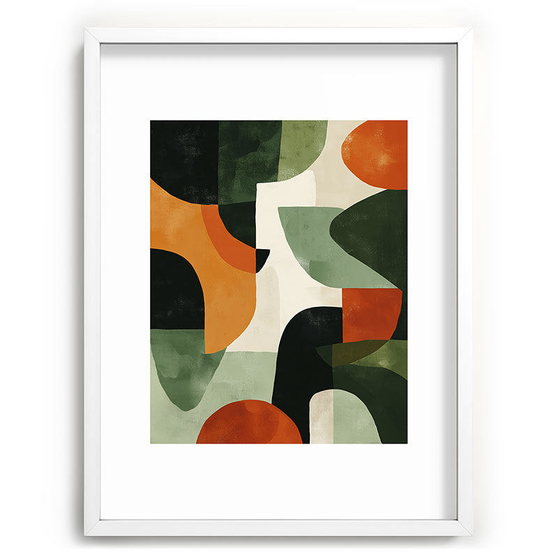Earthy Mid-Century Abstract Composition in Olive, Rust, and Charcoal Tones Framed Art Print Gallery Image 79