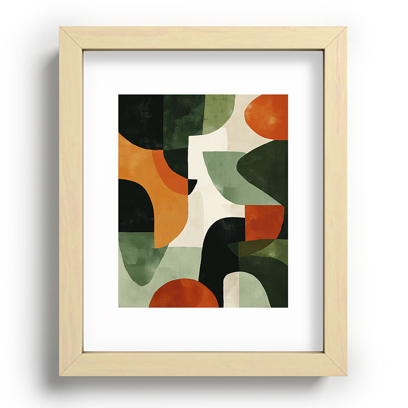 Earthy Mid-Century Abstract Composition in Olive, Rust, and Charcoal Tones Framed Art Print Gallery Image 70