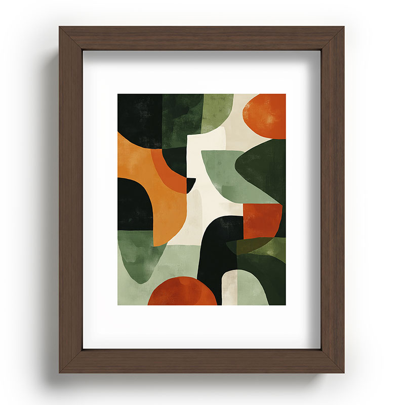 Earthy Mid-Century Abstract Composition in Olive, Rust, and Charcoal Tones Framed Art Print Gallery Image 63