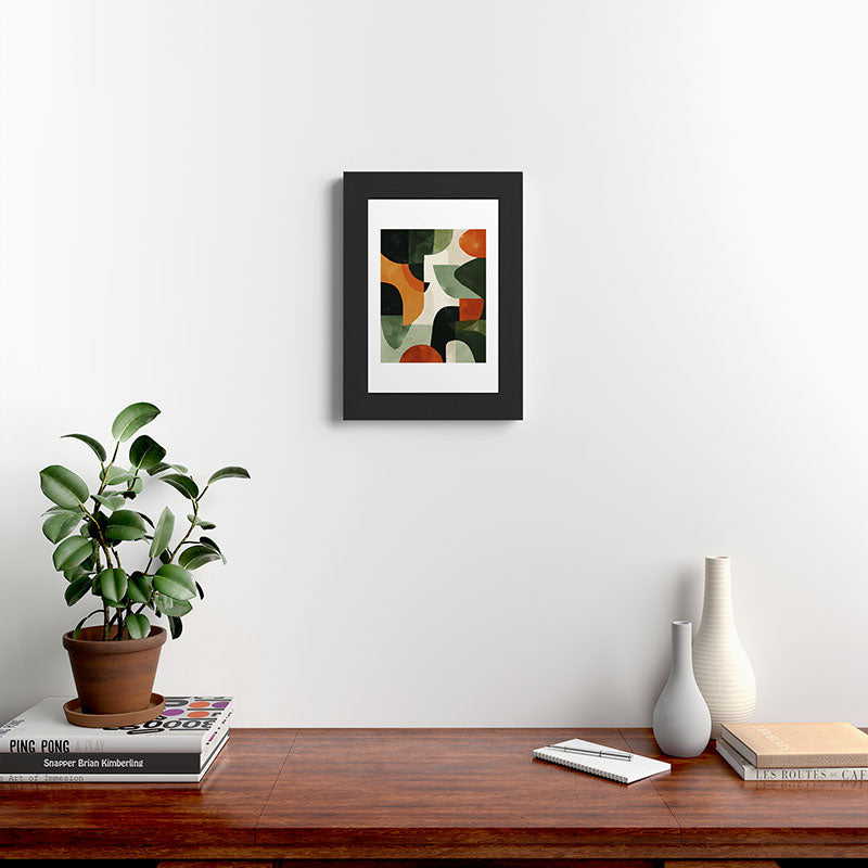 Earthy Mid-Century Abstract Composition in Olive, Rust, and Charcoal Tones Framed Art Print Gallery Image 31