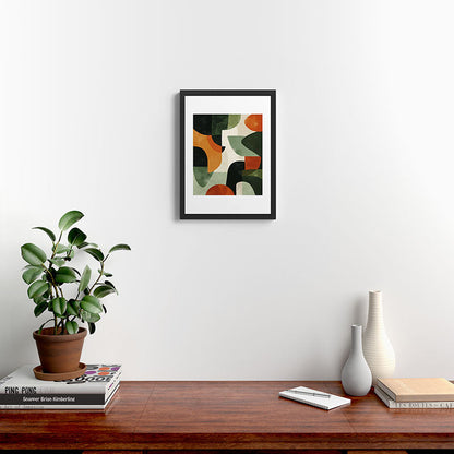 Earthy Mid-Century Abstract Composition in Olive, Rust, and Charcoal Tones Framed Art Print Gallery Image 3