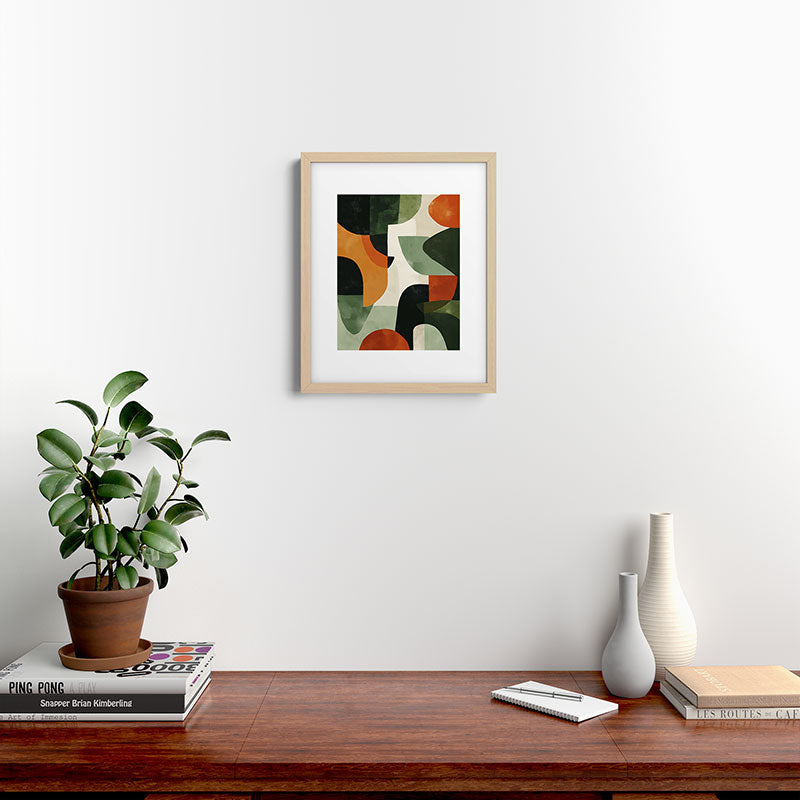 Earthy Mid-Century Abstract Composition in Olive, Rust, and Charcoal Tones Framed Art Print Gallery Image 18