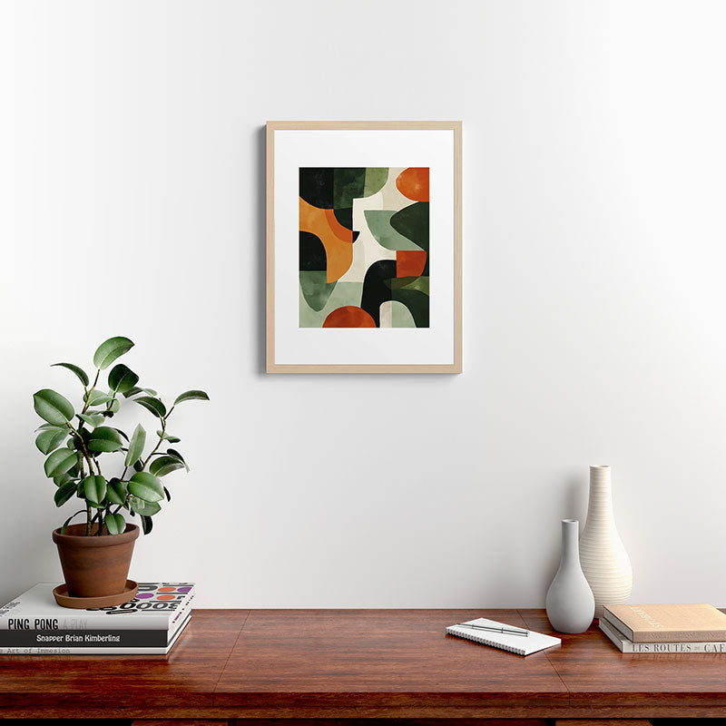 Earthy Mid-Century Abstract Composition in Olive, Rust, and Charcoal Tones Framed Art Print Gallery Image 19