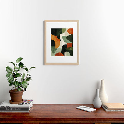 Earthy Mid-Century Abstract Composition in Olive, Rust, and Charcoal Tones Framed Art Print Gallery Image 47