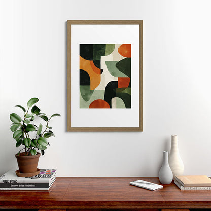 Earthy Mid-Century Abstract Composition in Olive, Rust, and Charcoal Tones Framed Art Print Gallery Image 41