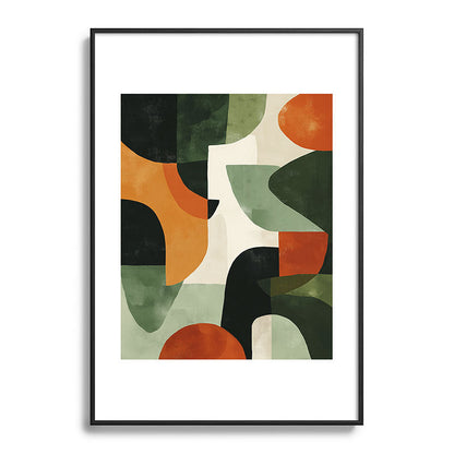 Earthy Mid-Century Abstract Composition in Olive, Rust, and Charcoal Tones Framed Art Print Gallery Image 83