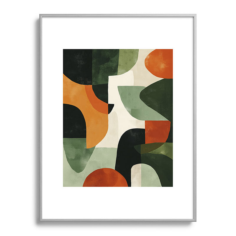 Earthy Mid-Century Abstract Composition in Olive, Rust, and Charcoal Tones Framed Art Print Gallery Image 99