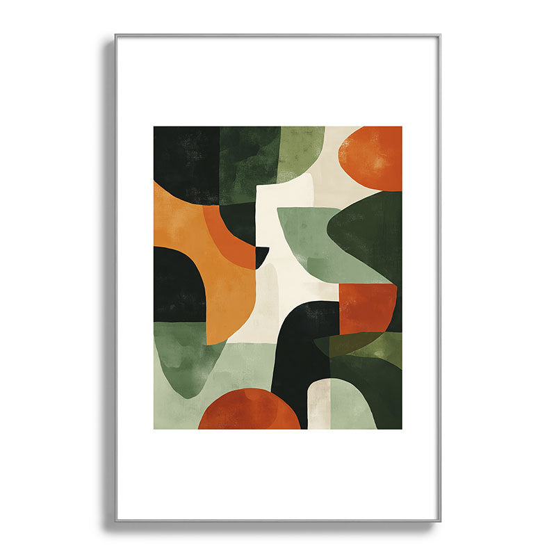 Earthy Mid-Century Abstract Composition in Olive, Rust, and Charcoal Tones Framed Art Print Gallery Image 100