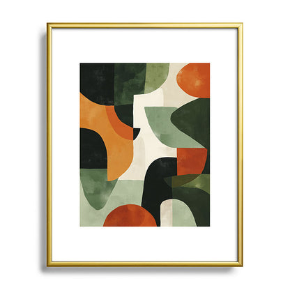 Earthy Mid-Century Abstract Composition in Olive, Rust, and Charcoal Tones Framed Art Print Gallery Image 89