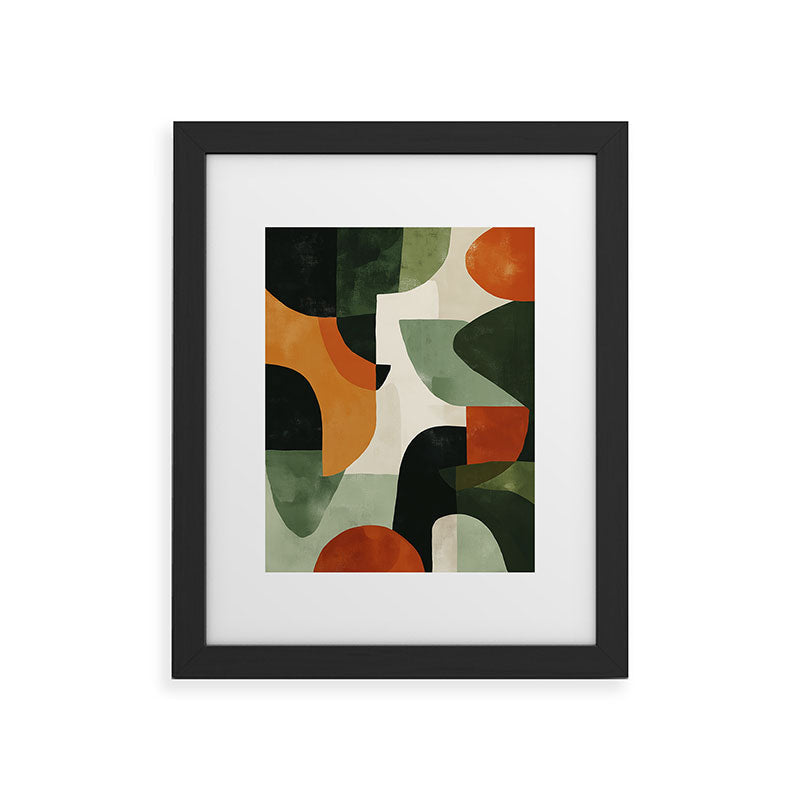 Earthy Mid-Century Abstract Composition in Olive, Rust, and Charcoal Tones Framed Art Print Gallery Image 29