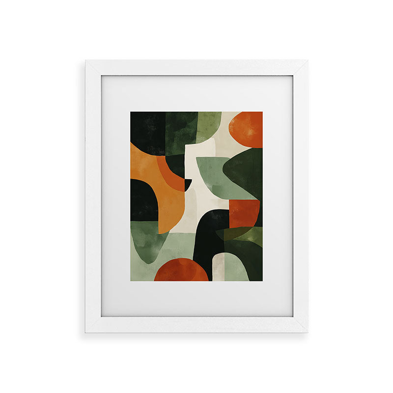 Earthy Mid-Century Abstract Composition in Olive, Rust, and Charcoal Tones Framed Art Print Gallery Image 51