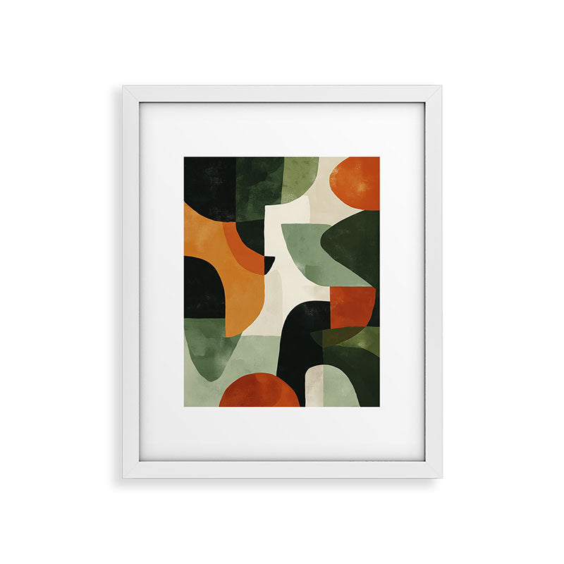 Earthy Mid-Century Abstract Composition in Olive, Rust, and Charcoal Tones Framed Art Print Gallery Image 22