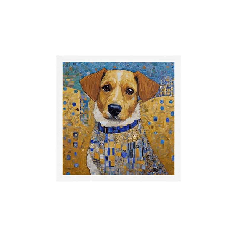Gustav Klimt Style Dog in Blue and White Ruffled Collar Art Print Gallery Image 2
