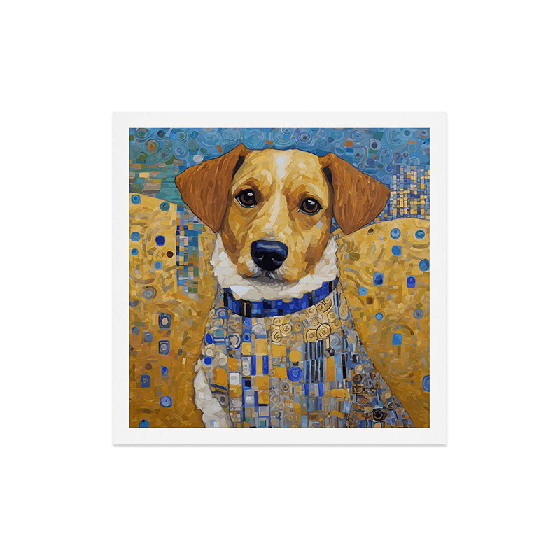 Gustav Klimt Style Dog in Blue and White Ruffled Collar Art Print Gallery Image 5
