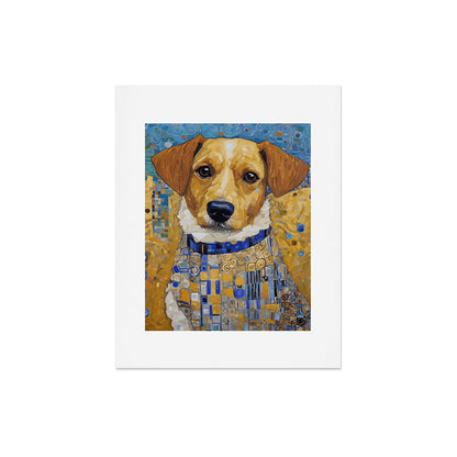 Gustav Klimt Style Dog in Blue and White Ruffled Collar Art Print Gallery Image 7