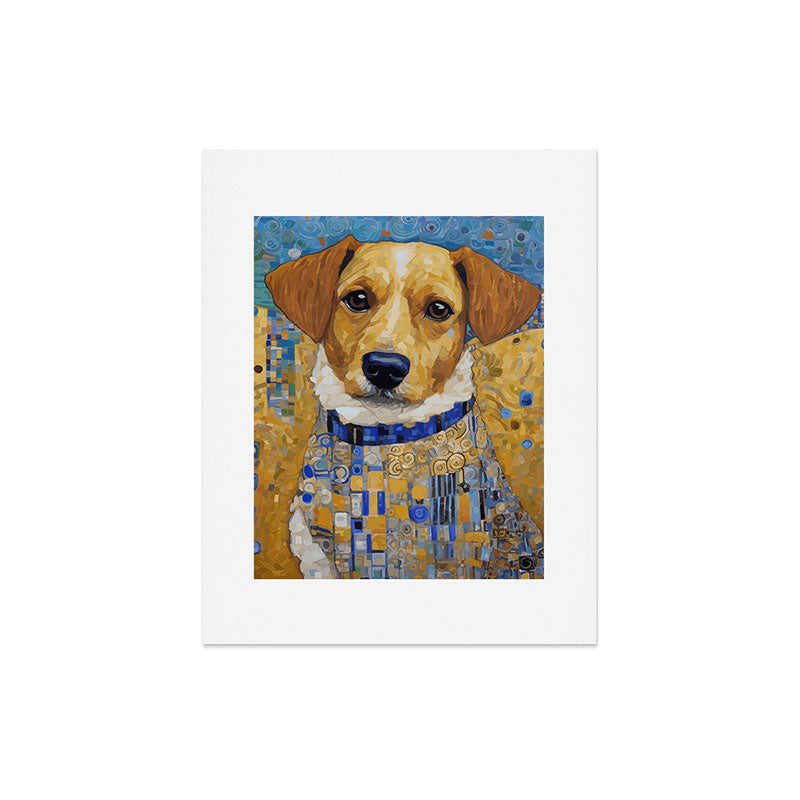 Gustav Klimt Style Dog in Blue and White Ruffled Collar Art Print Gallery Image 6