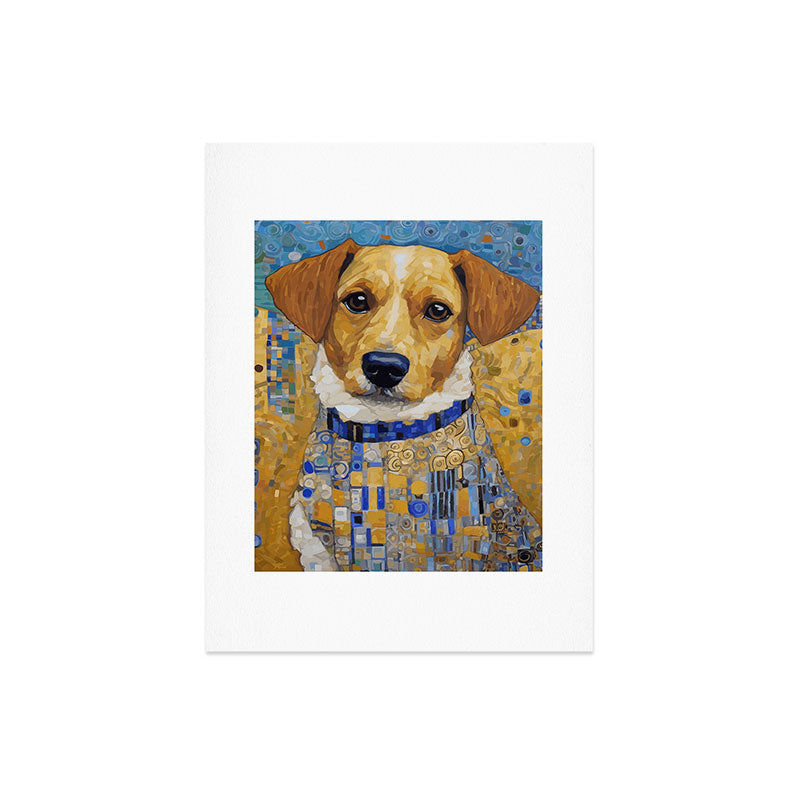 Gustav Klimt Style Dog in Blue and White Ruffled Collar Art Print Gallery Image 8