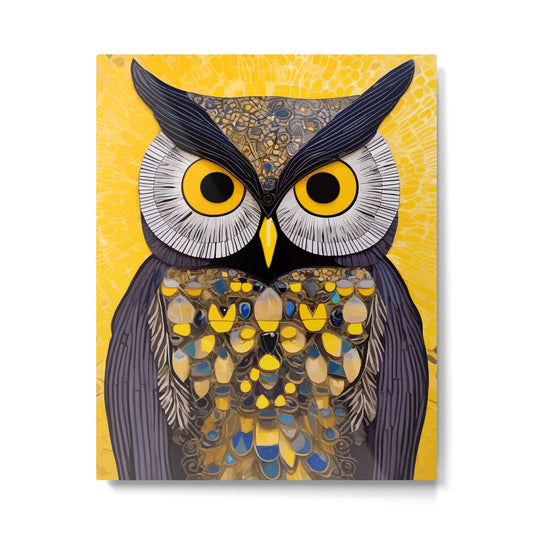 Klimt Owl with Yellow Eyes Metal Print Gallery Image 1
