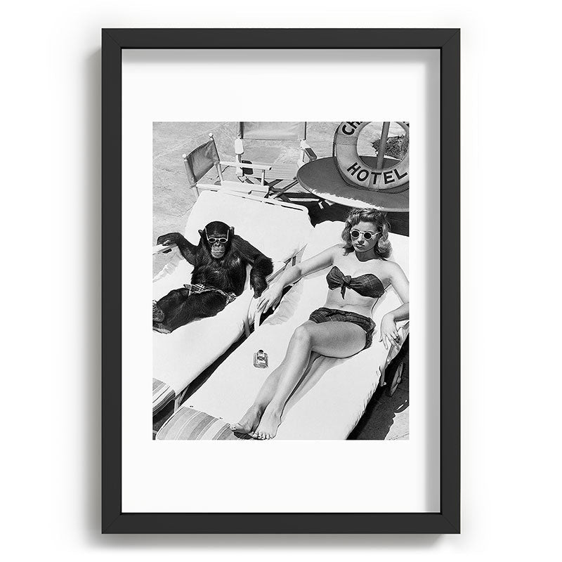 Lady and Chimp Sunbathing, Black and White, Vintage Art Framed Art Print Gallery Image 59