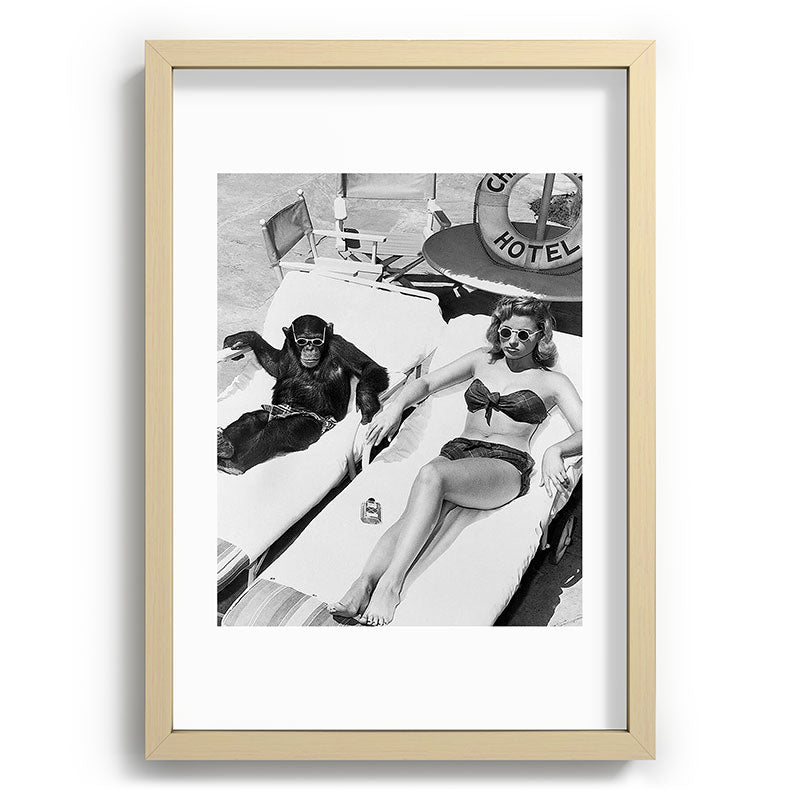 Lady and Chimp Sunbathing, Black and White, Vintage Art Framed Art Print Gallery Image 71