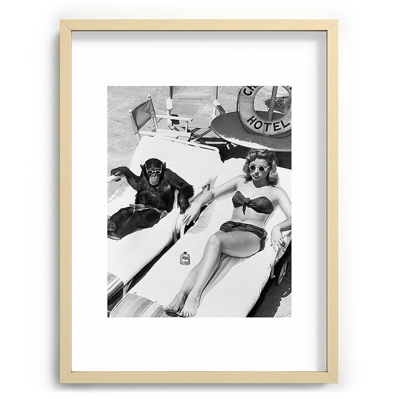 Lady and Chimp Sunbathing, Black and White, Vintage Art Framed Art Print Gallery Image 73