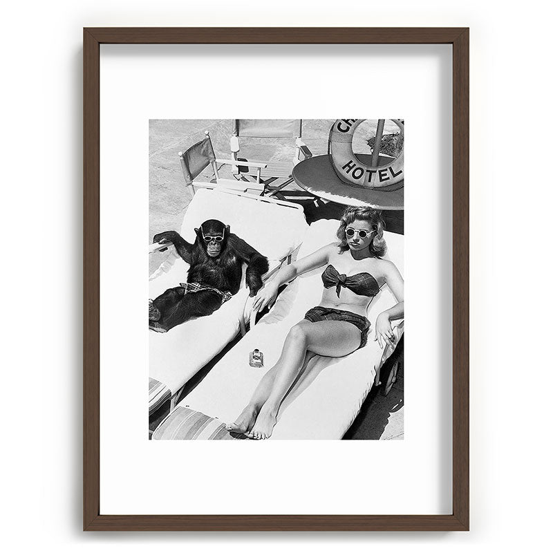 Lady and Chimp Sunbathing, Black and White, Vintage Art Framed Art Print Gallery Image 67
