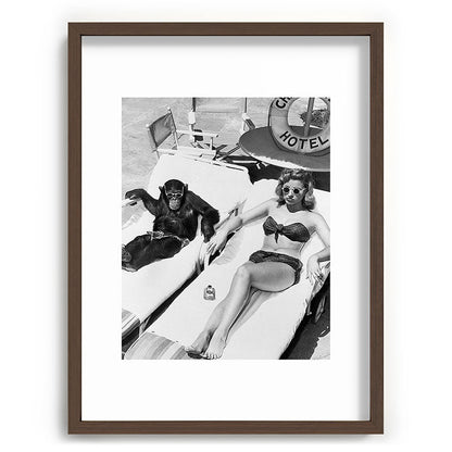 Lady and Chimp Sunbathing, Black and White, Vintage Art Framed Art Print Gallery Image 67