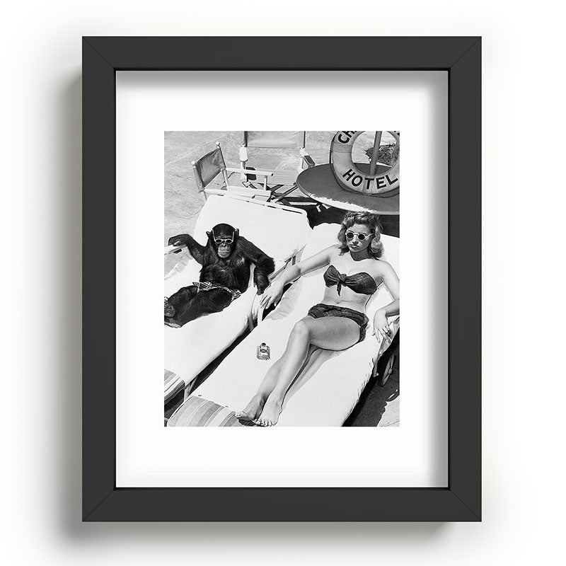 Lady and Chimp Sunbathing, Black and White, Vintage Art Framed Art Print Gallery Image 57