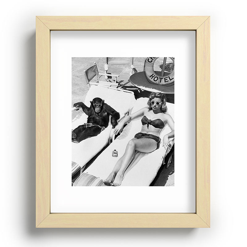 Lady and Chimp Sunbathing, Black and White, Vintage Art Framed Art Print Gallery Image 70