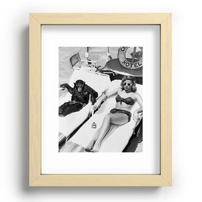 Lady and Chimp Sunbathing, Black and White, Vintage Art Framed Art Print Gallery Image 70