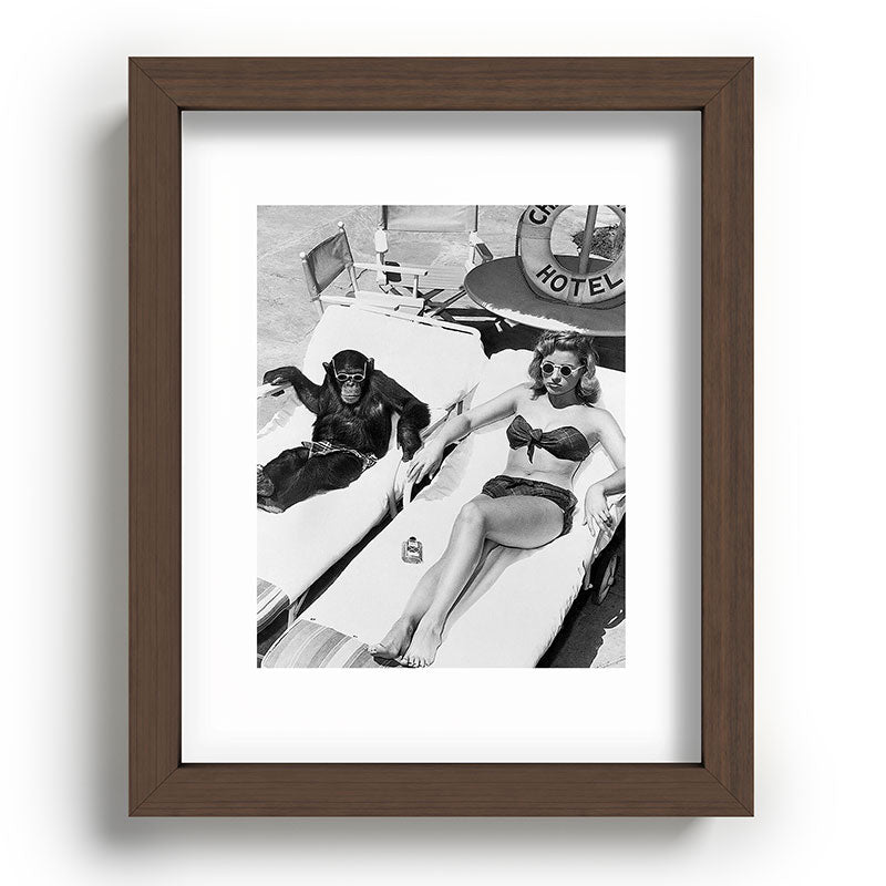 Lady and Chimp Sunbathing, Black and White, Vintage Art Framed Art Print Gallery Image 63