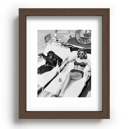 Lady and Chimp Sunbathing, Black and White, Vintage Art Framed Art Print Gallery Image 63