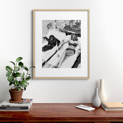 Lady and Chimp Sunbathing, Black and White, Vintage Art Framed Art Print Gallery Image 21