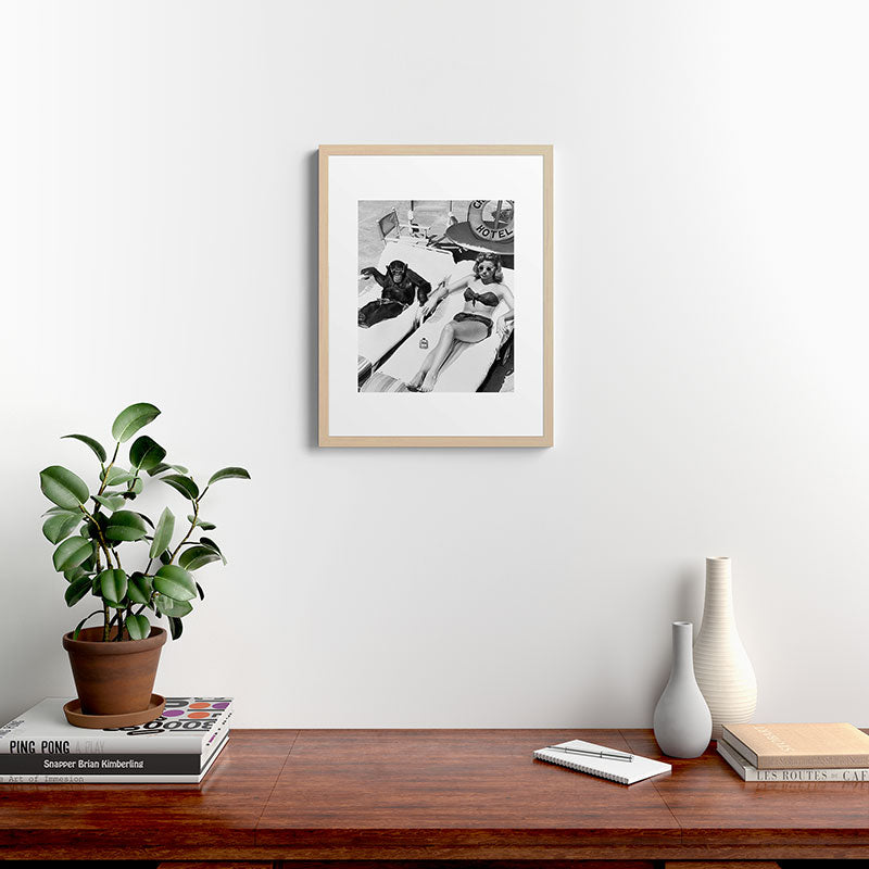 Lady and Chimp Sunbathing, Black and White, Vintage Art Framed Art Print Gallery Image 19