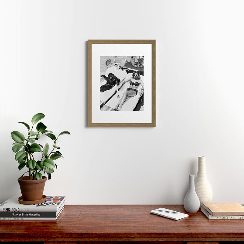 Lady and Chimp Sunbathing, Black and White, Vintage Art Framed Art Print Gallery Image 40