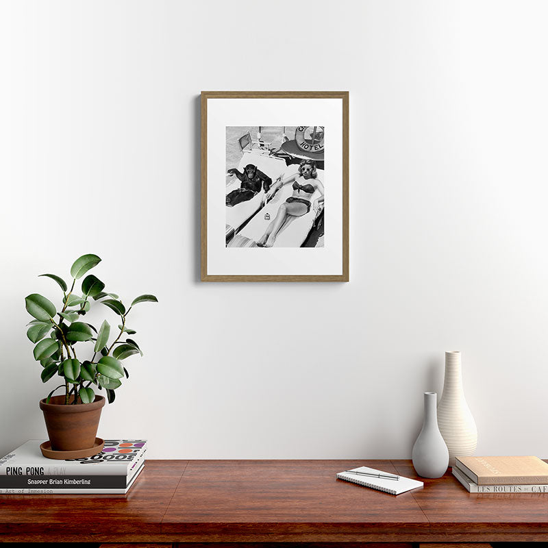 Lady and Chimp Sunbathing, Black and White, Vintage Art Framed Art Print Gallery Image 12