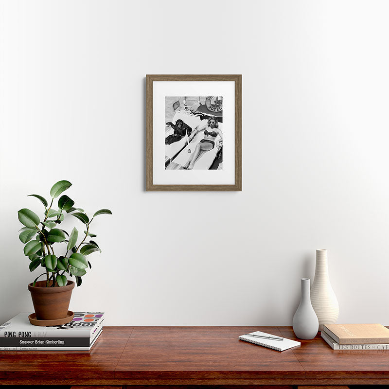 Lady and Chimp Sunbathing, Black and White, Vintage Art Framed Art Print Gallery Image 39