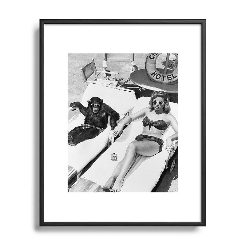 Lady and Chimp Sunbathing, Black and White, Vintage Art Framed Art Print Gallery Image 82