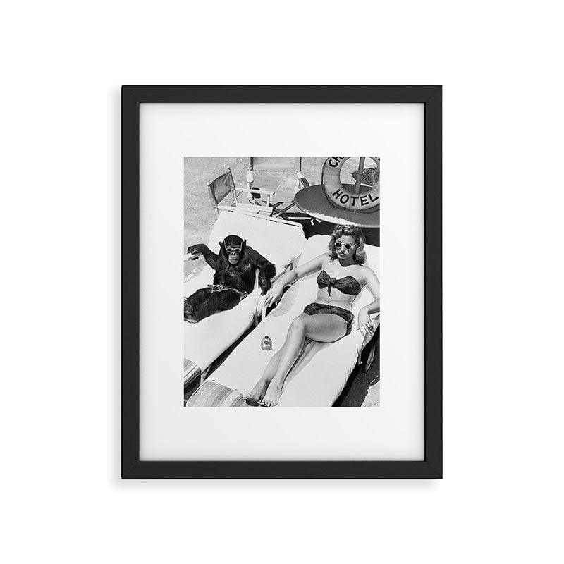 Lady and Chimp Sunbathing, Black and White, Vintage Art Framed Art Print Gallery Image 5